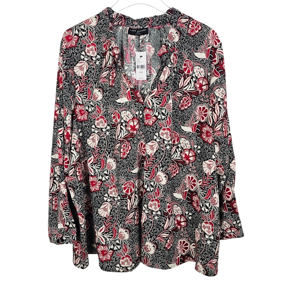Lane Bryant #1137904 Gathered Ruffle V-Neck Popover Shirt NWT - Picture 3 of 12